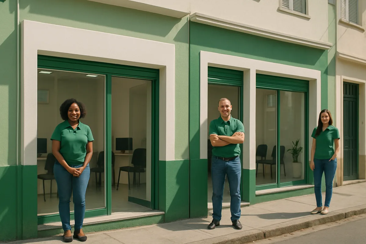 Fileira de lojas da mesma empresa em uma rua